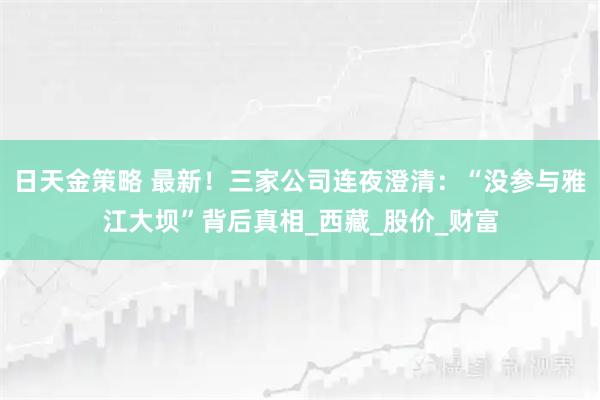 日天金策略 最新！三家公司连夜澄清：“没参与雅江大坝”背后真相_西藏_股价_财富
